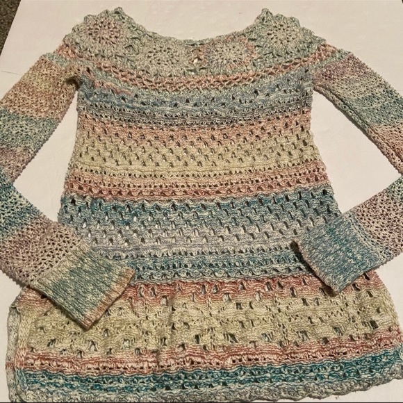 Free people Medium open knit crochet knit rainbow weave sweater - Picture 8 of 8